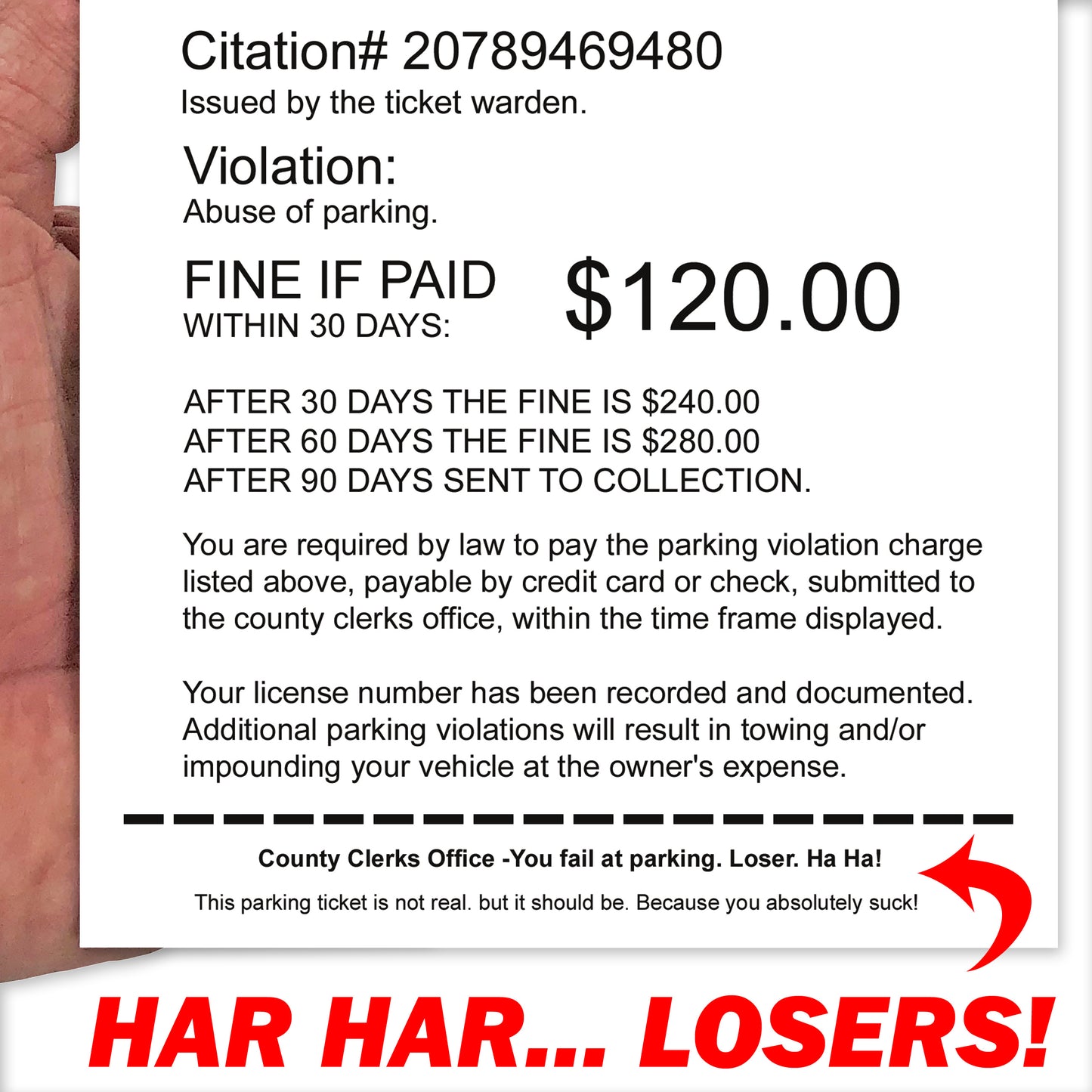 20 Prank Fake Parking Violation Cards