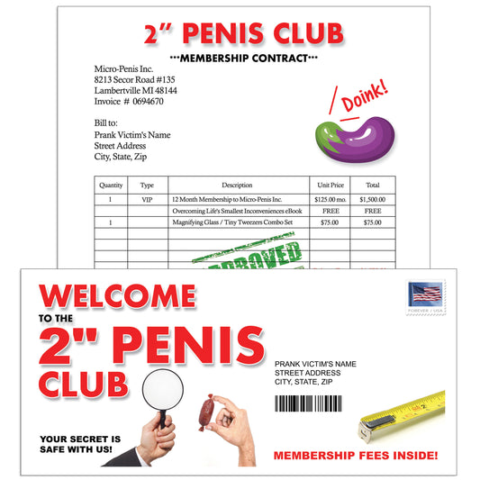 2 Inch Penis Club Prank Envelope Letter Mail Gag