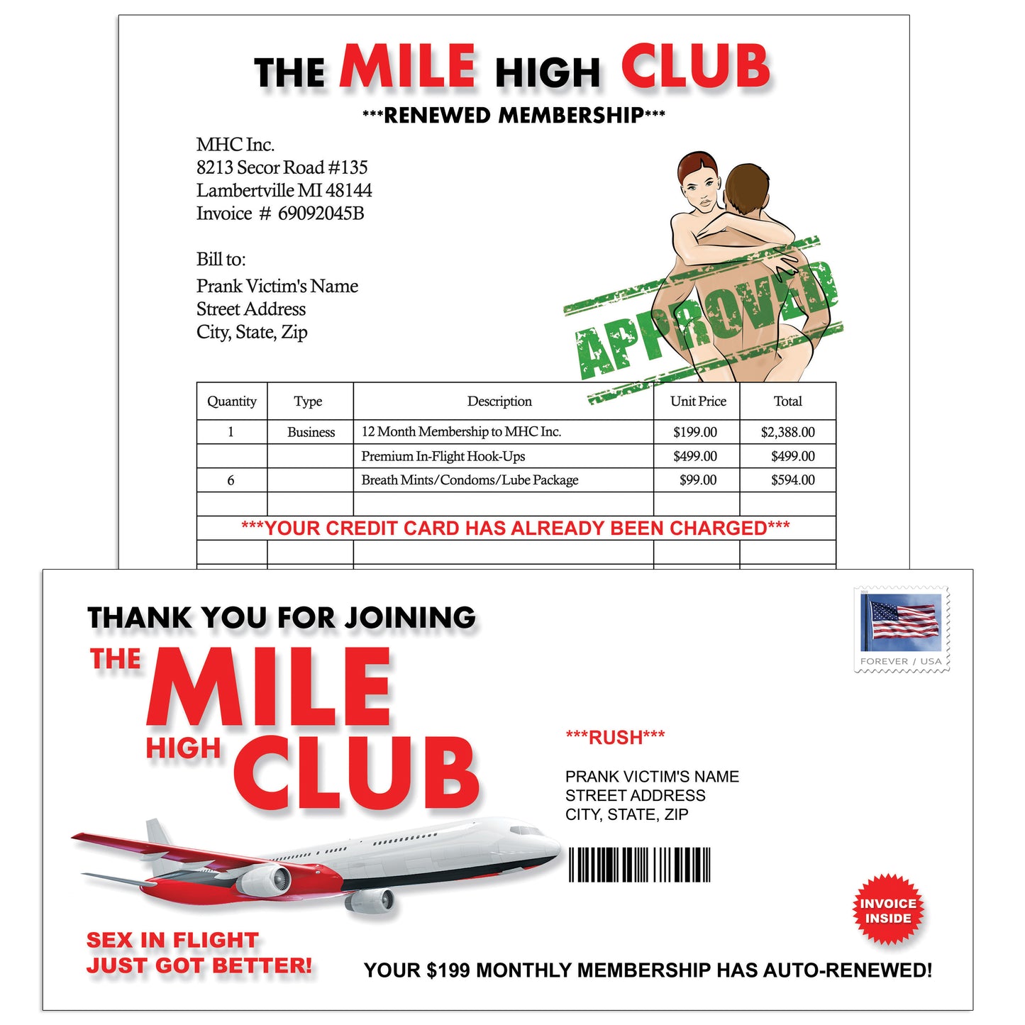 Mile High Club Mail Prank Letter