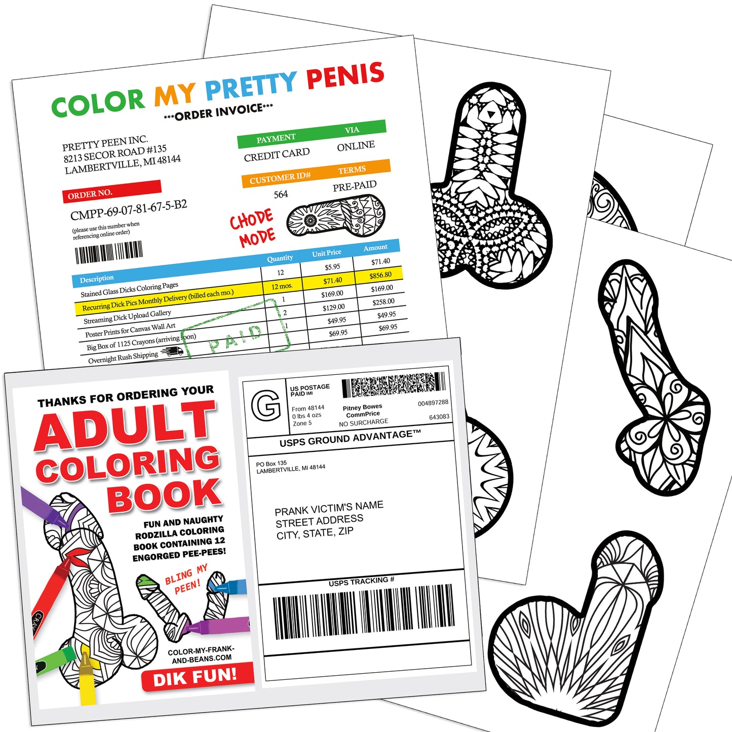 Adult Penis Coloring Book Prank Mail