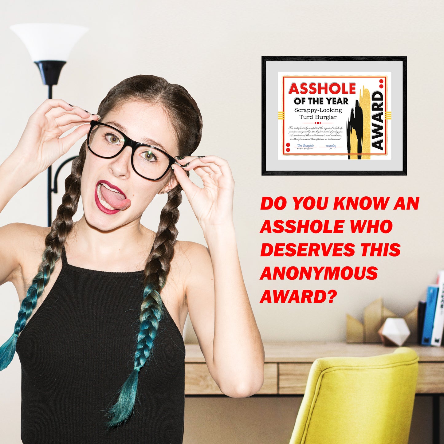 Asshole of the Year Certificate Award Prank Mail