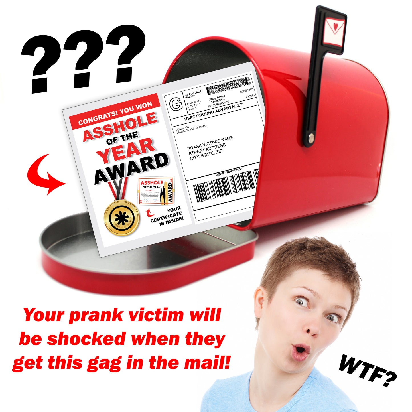 Asshole of the Year Certificate Award Prank Mail