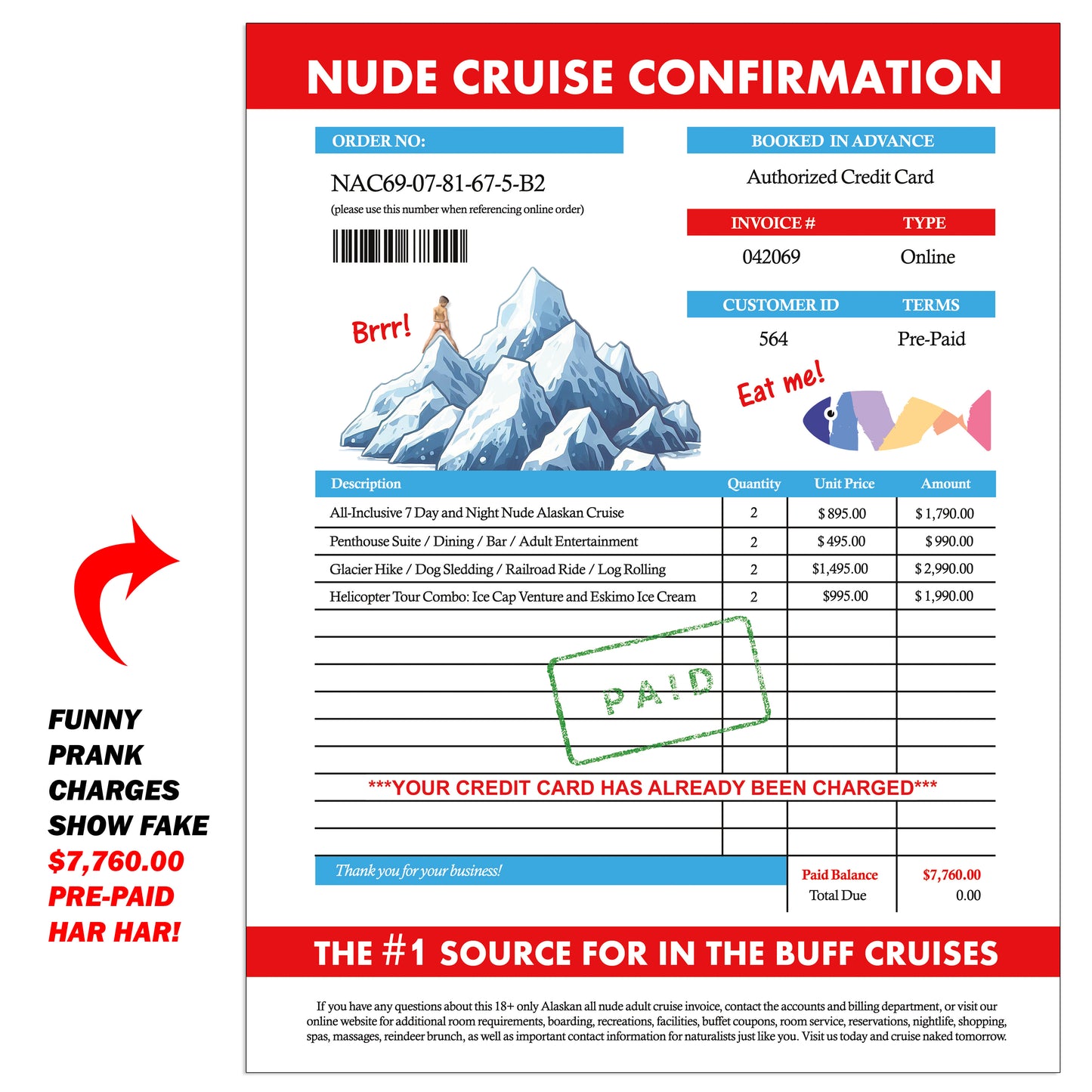 Nude Alaskan Cruise Fake Document Prank Mail Packet