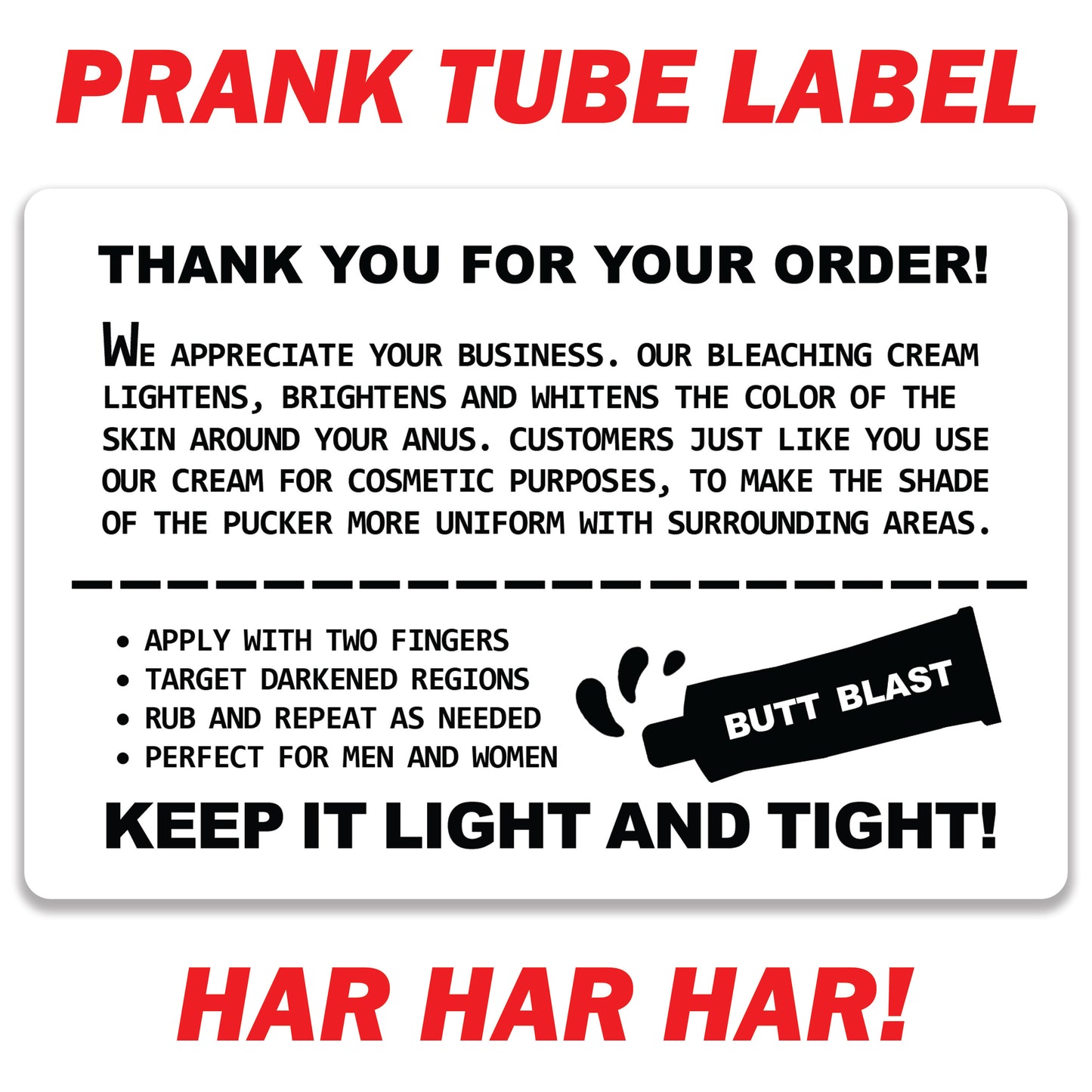 Gag Label for Prank Tube