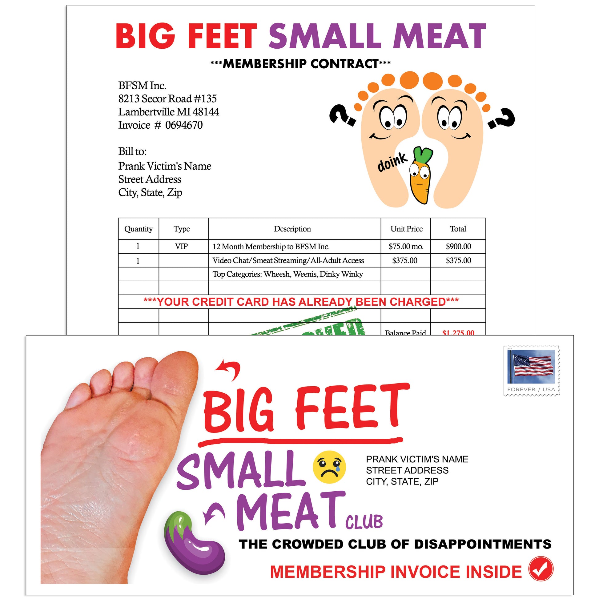 Big Feet Small Meat Prank Mail Joke