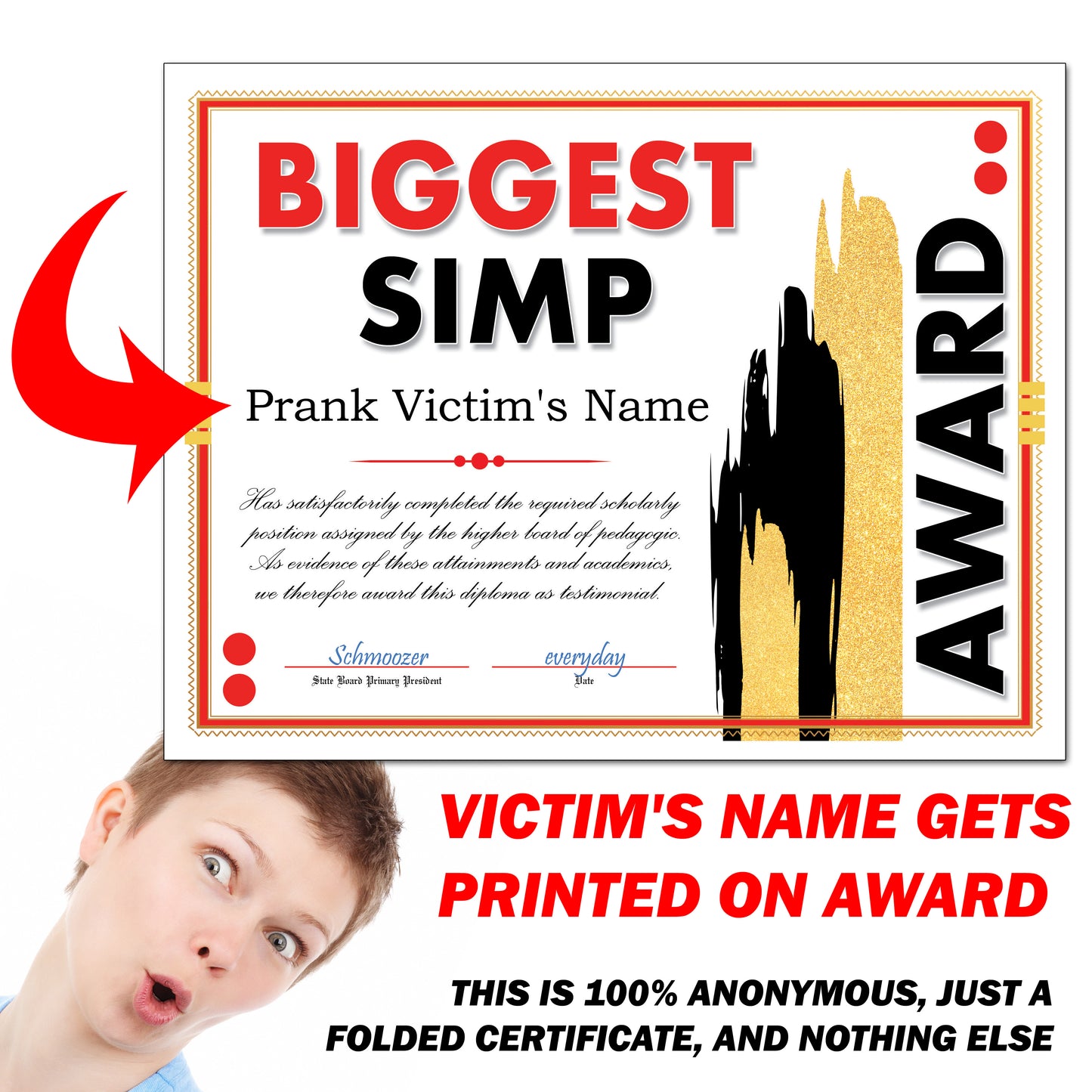 Biggest SIMP Certificate Award Prank Mail Letter