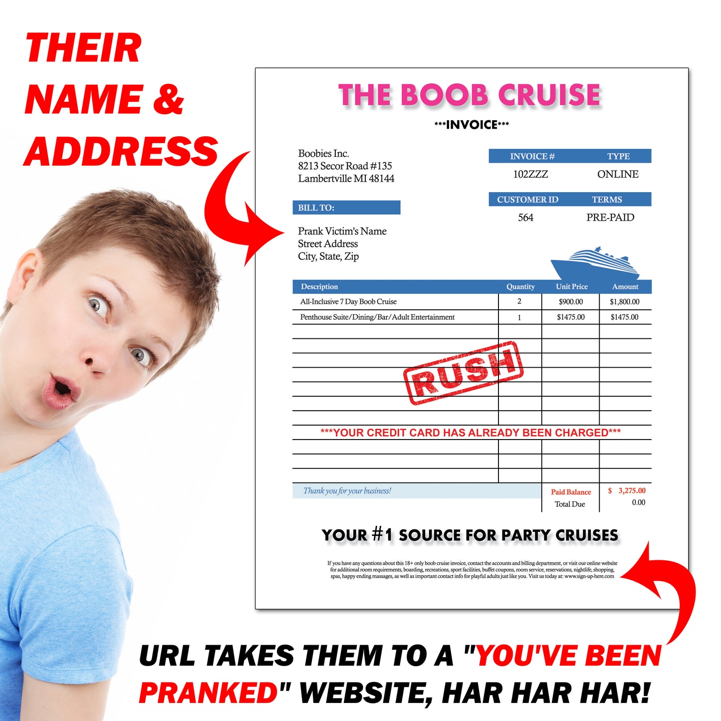 Boob Cruise Anonymous Mail Prank Letter