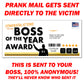 Boss of the Year Fake Award Middle Finger Prank Mail