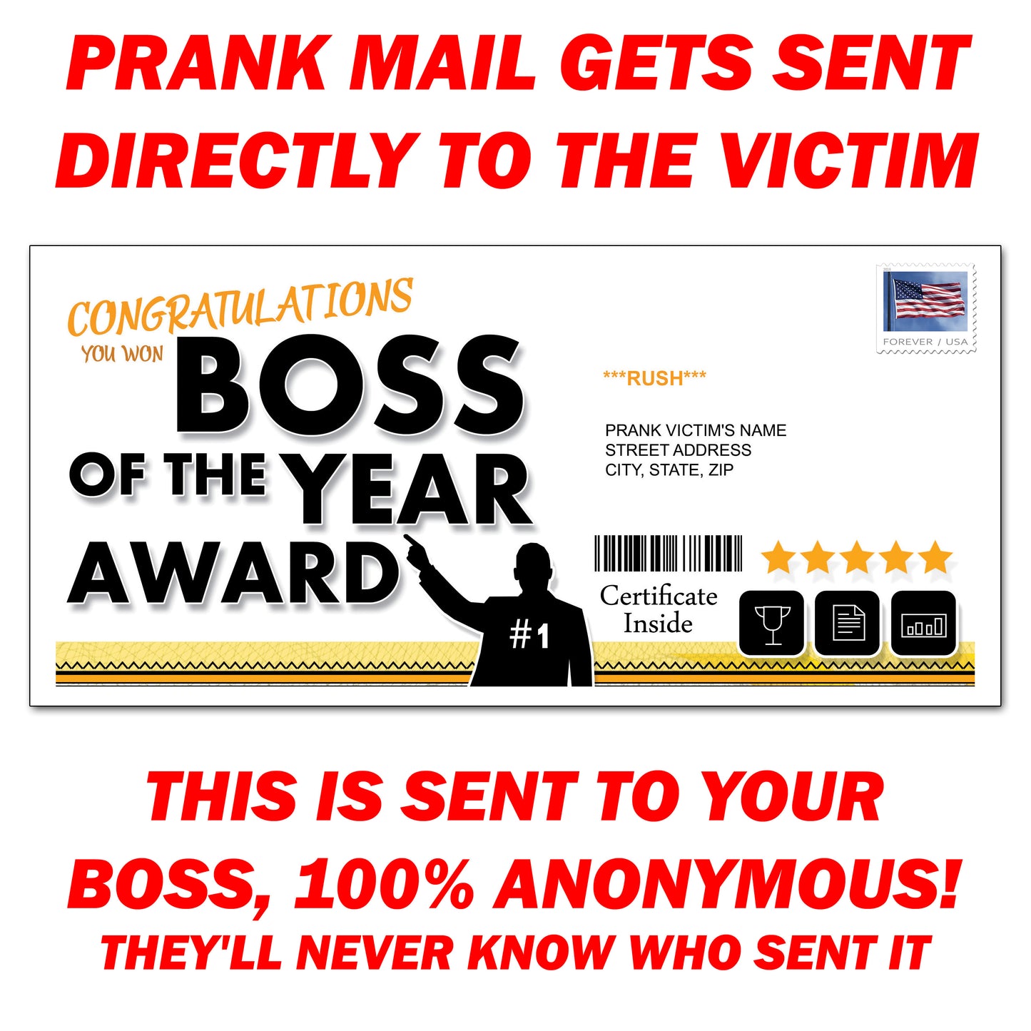 Boss of the Year Fake Award Middle Finger Prank Mail