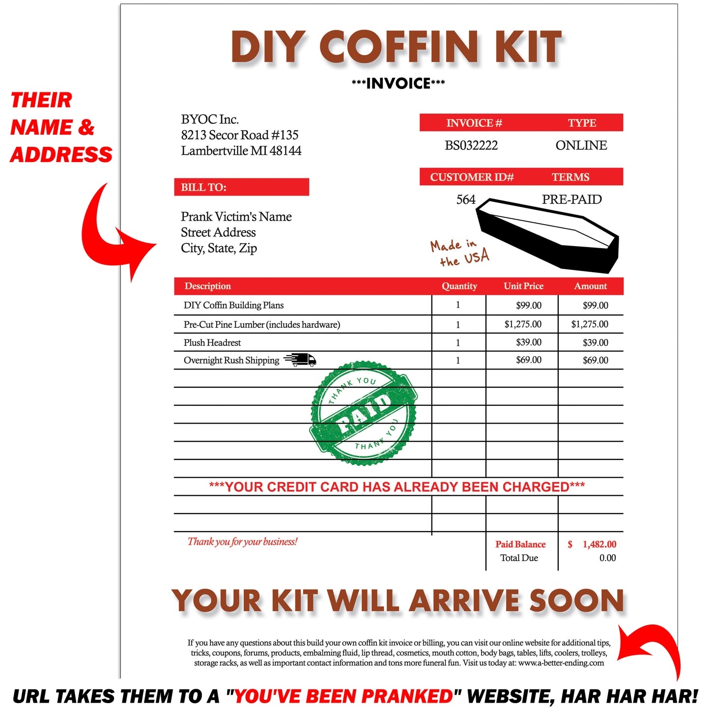 Build Your Own Coffin Kit Prank Mail Letter