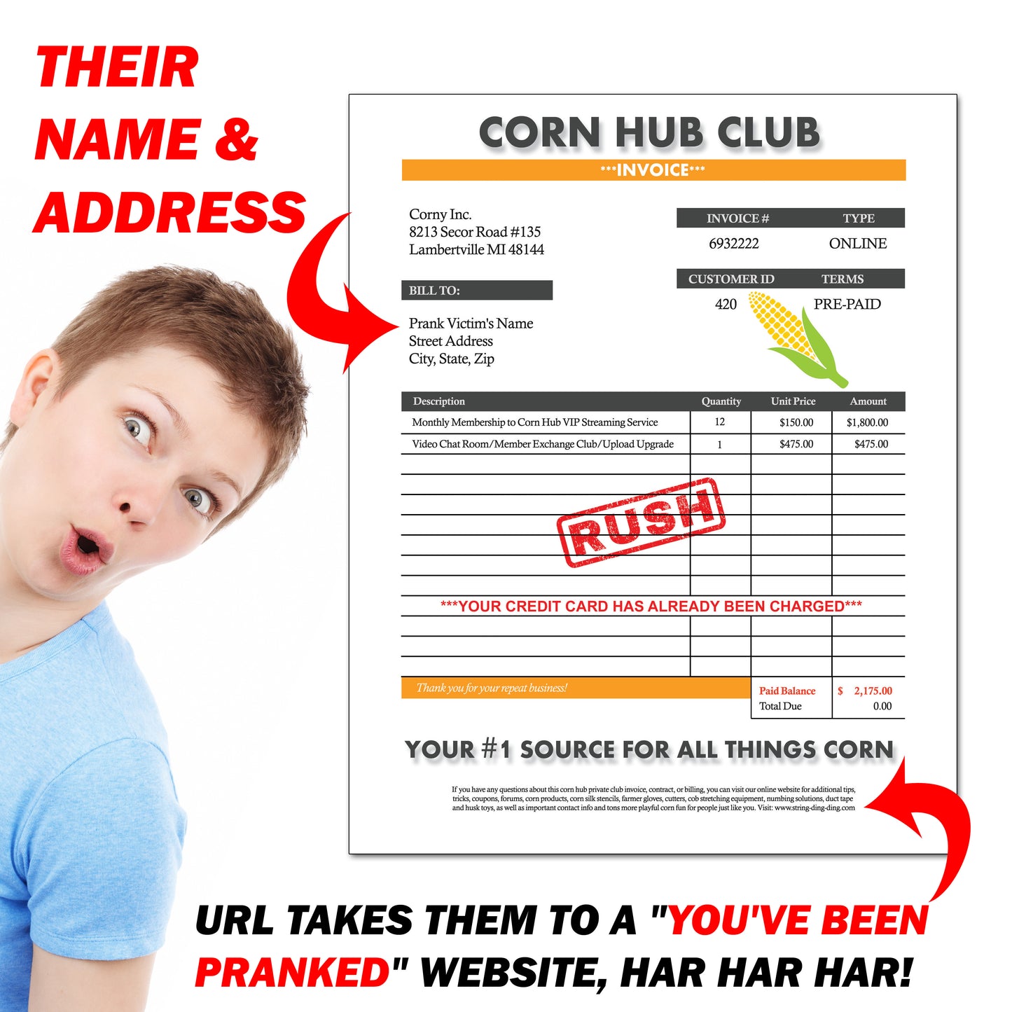 Corn Hub Club Mail Prank Letter