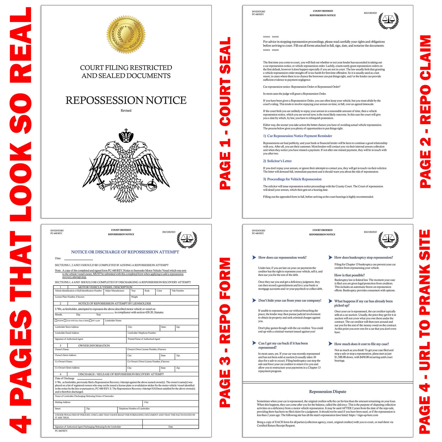 Fake Repo Notice (Car/Truck Repossession) Prank Mail Gag Gift for Revenge!