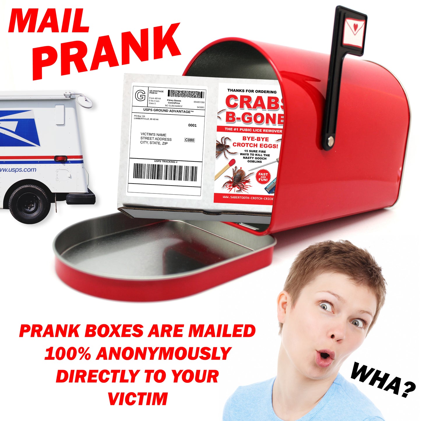 Crabs B-Gone Prank Mail Joke