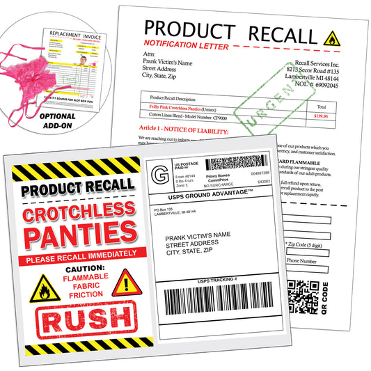 Crotchless Panties Recall Fake Panty Prank Mail Gag