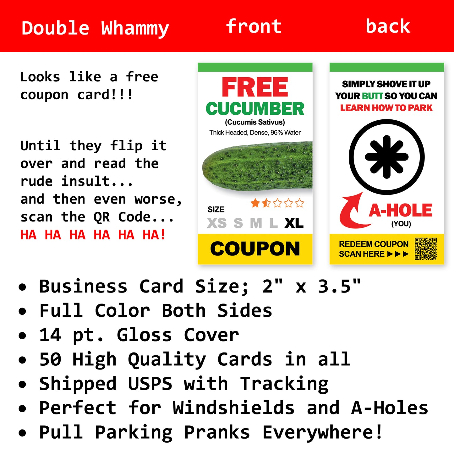 Cucumber A-Hole Bad Parking Cards, 50 Pack