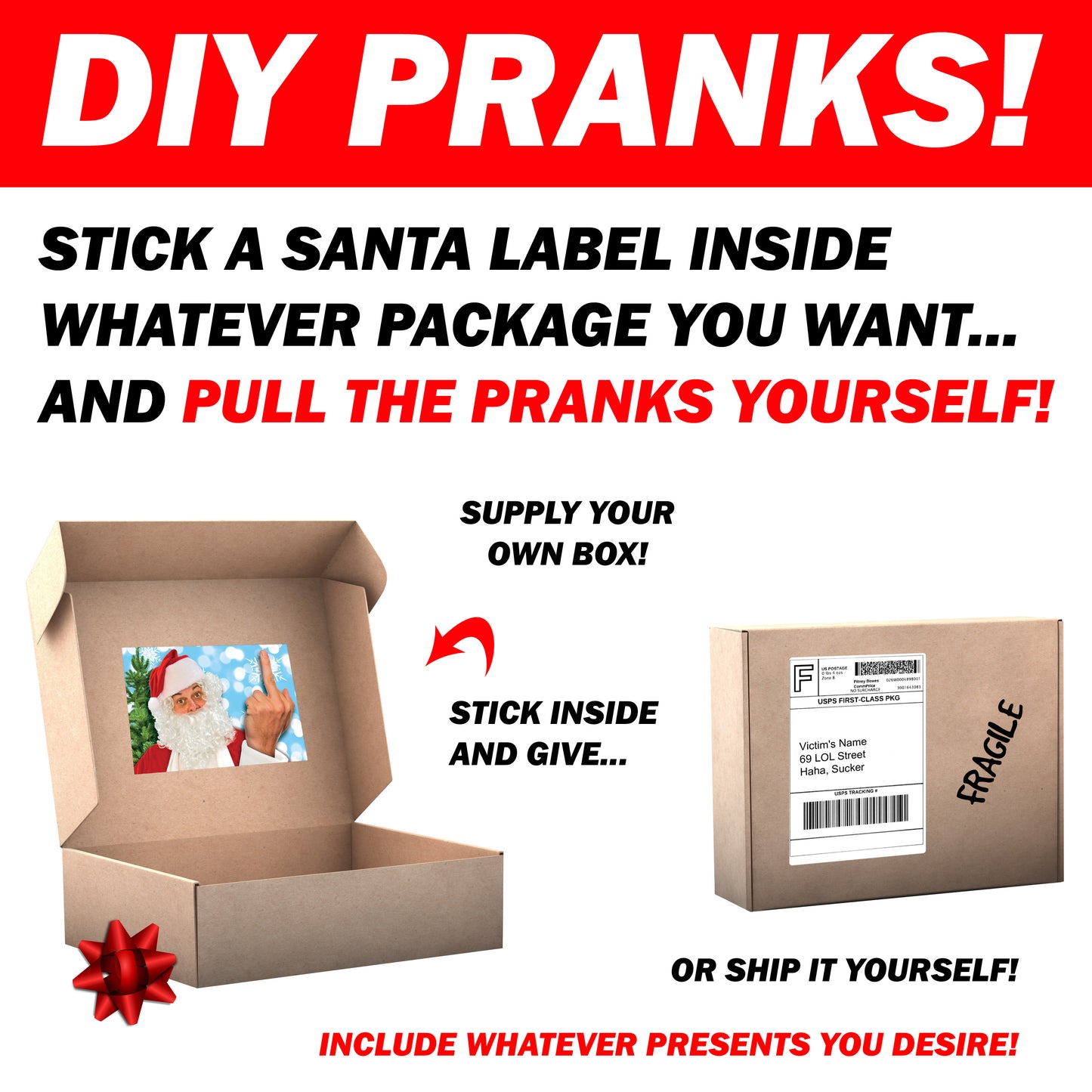 12 Santa Claus Middle Finger Christmas Prank Stickers for DIY Christmas Cheer!