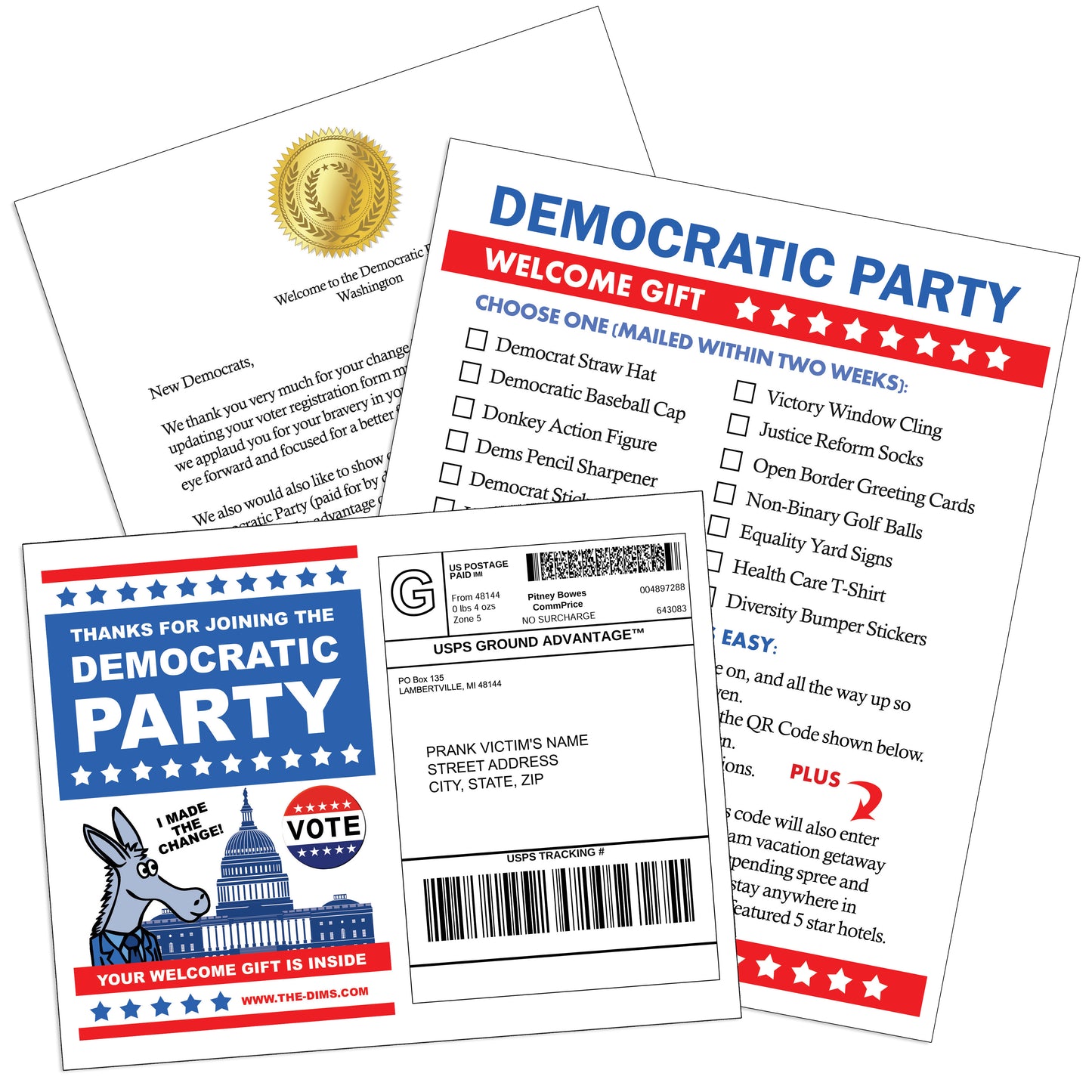 Democratic Party Prank Welcome Gift Mailer