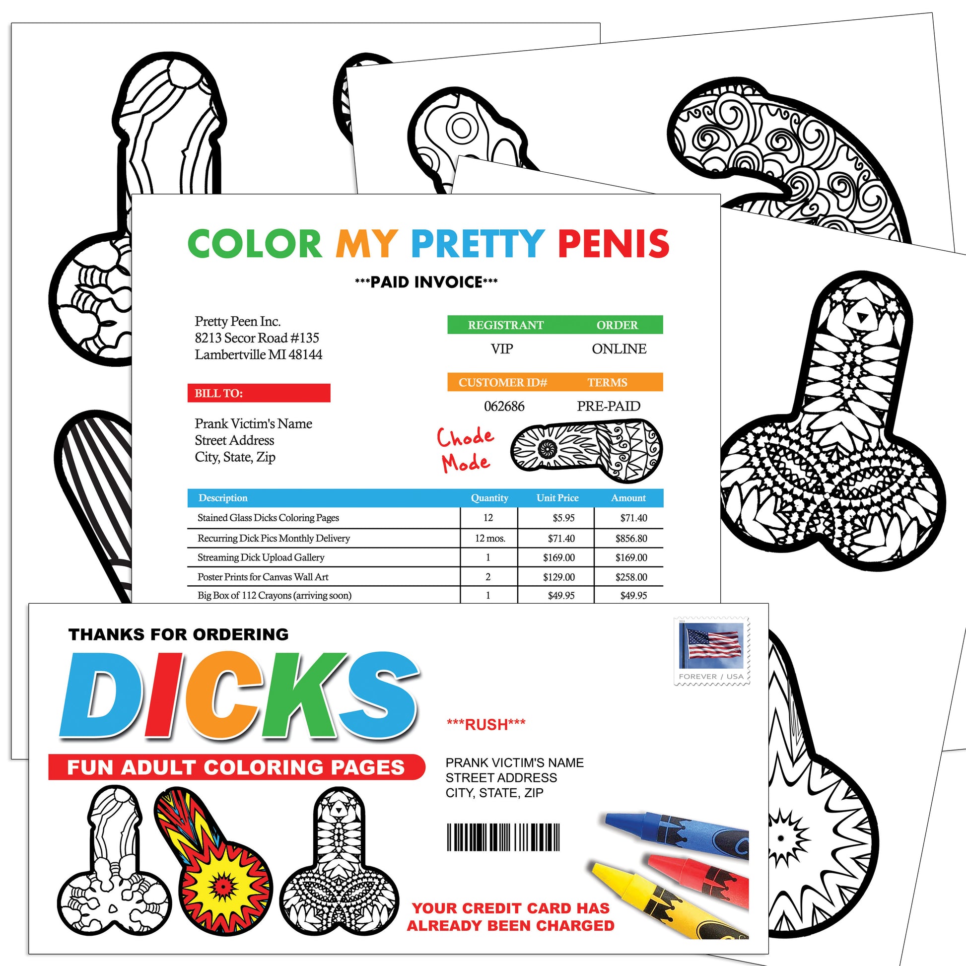 Dick Coloring Pages Mail Prank Gag