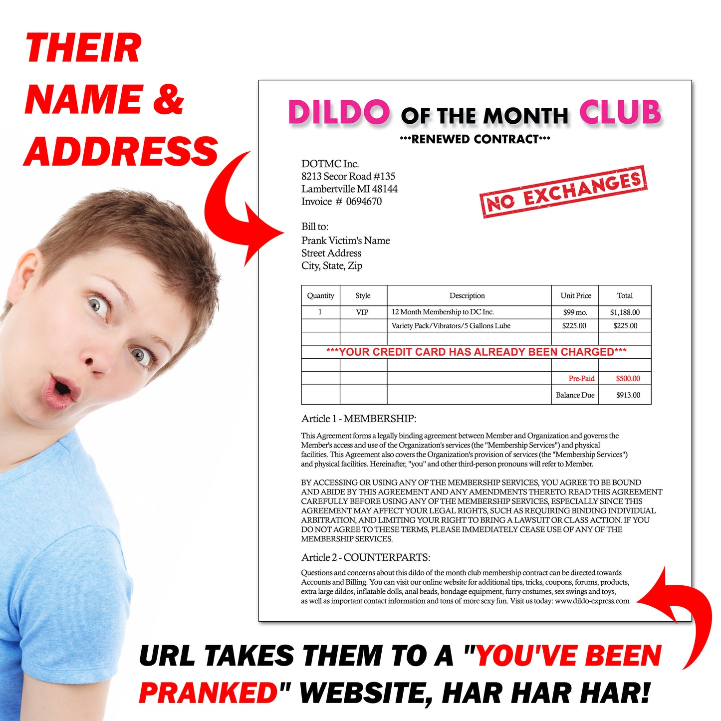 Dildo of the Month Club Prank Letter