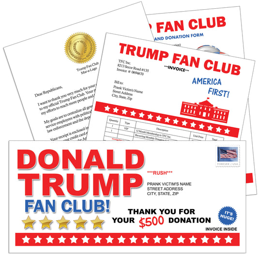 Donald Trump Fan Club Fake Donation  Prank Mail Letter