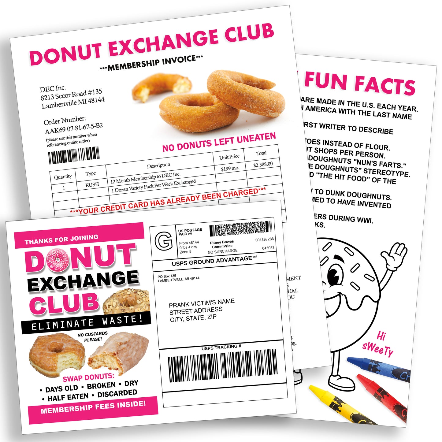 Donut Exchange Club Fake Document Prank Mail