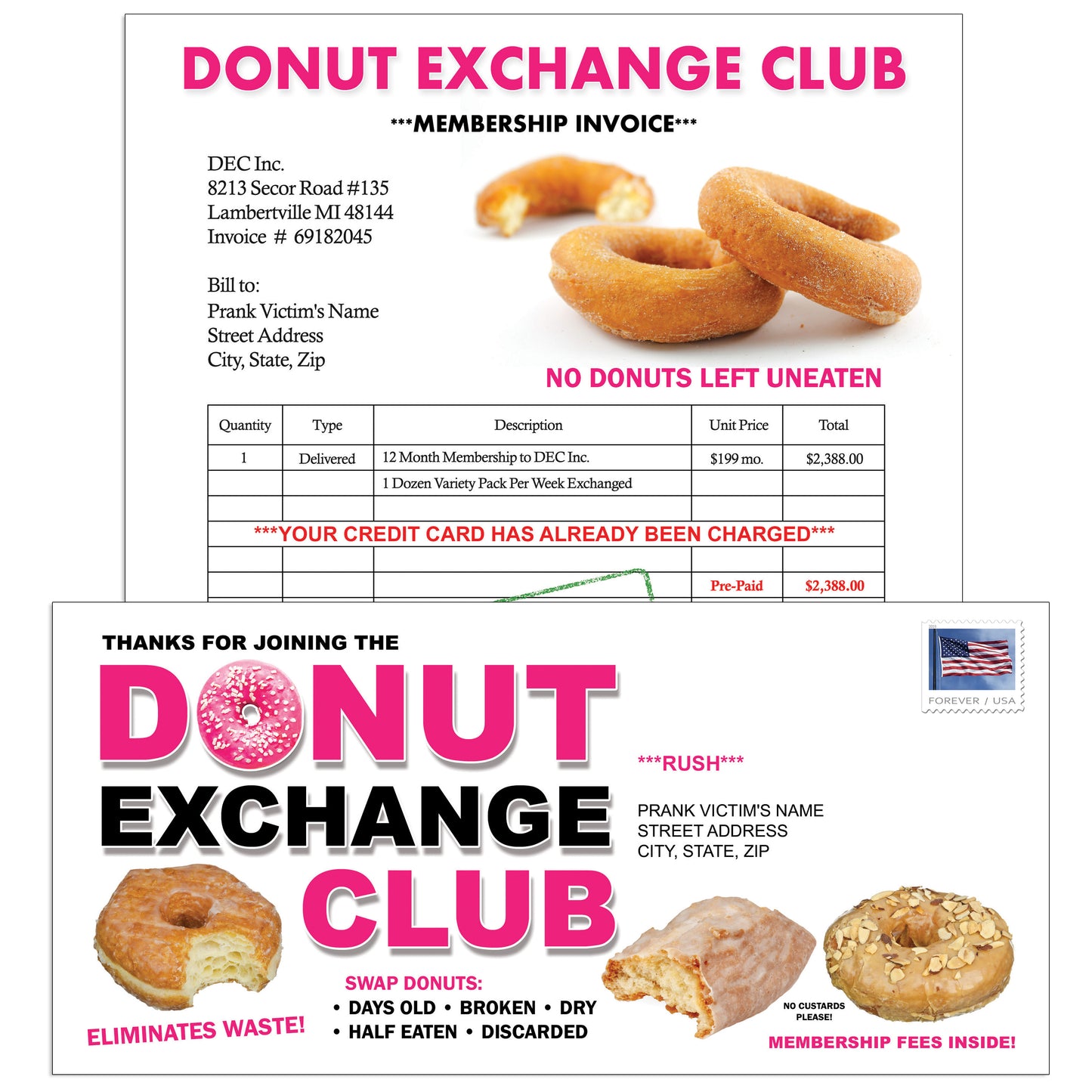 Donut Exchange Club Prank Mailer