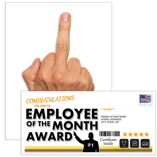 Employee of the Month Award Fake Middle Finger Prank Mail