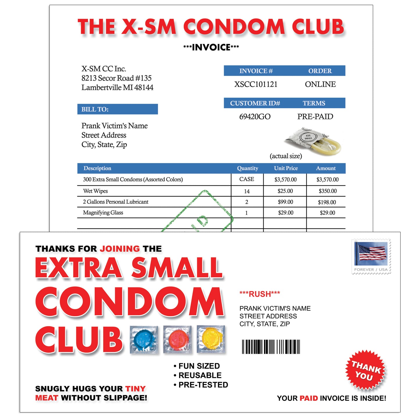 Extra Small Condom Club Mail Gag Prank