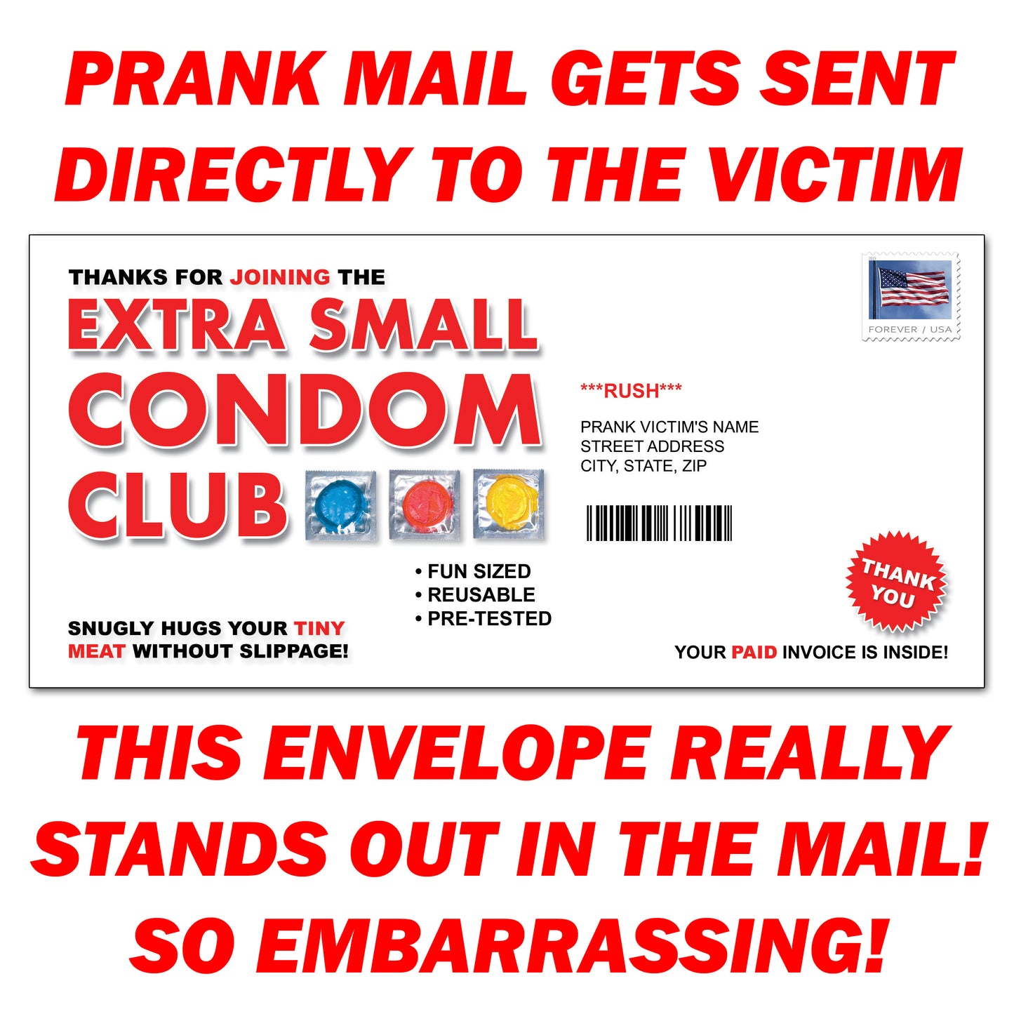 Extra Small Condom Club Mail Prank Letter