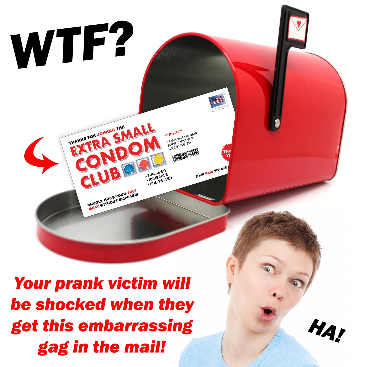 Extra Small Condom Club Mail Prank Letter