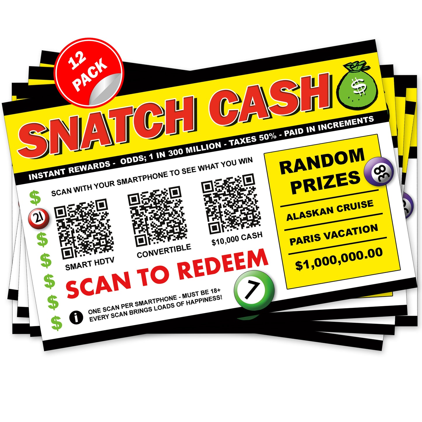 Embarrassing Snatch Cash Fake Prank Prize Cards / Postcards - Endless Laughter - Set of 12