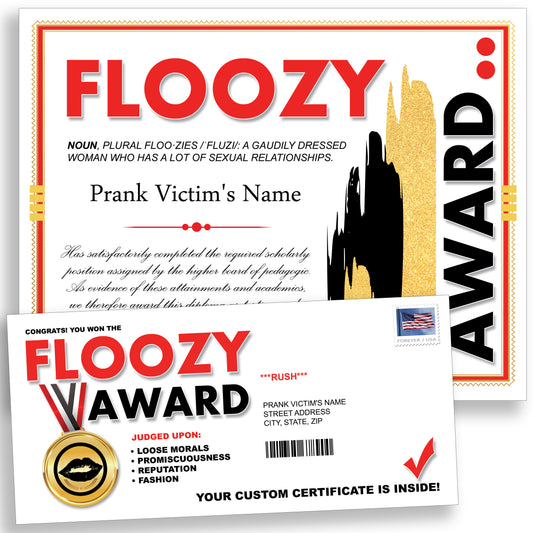 Floozy Prank Award Certificate Mailer