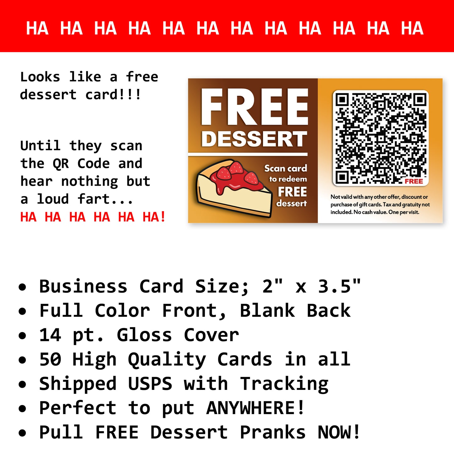 Prank Farting Free Dessert Cards: Hilarious Gag, 50 Qty