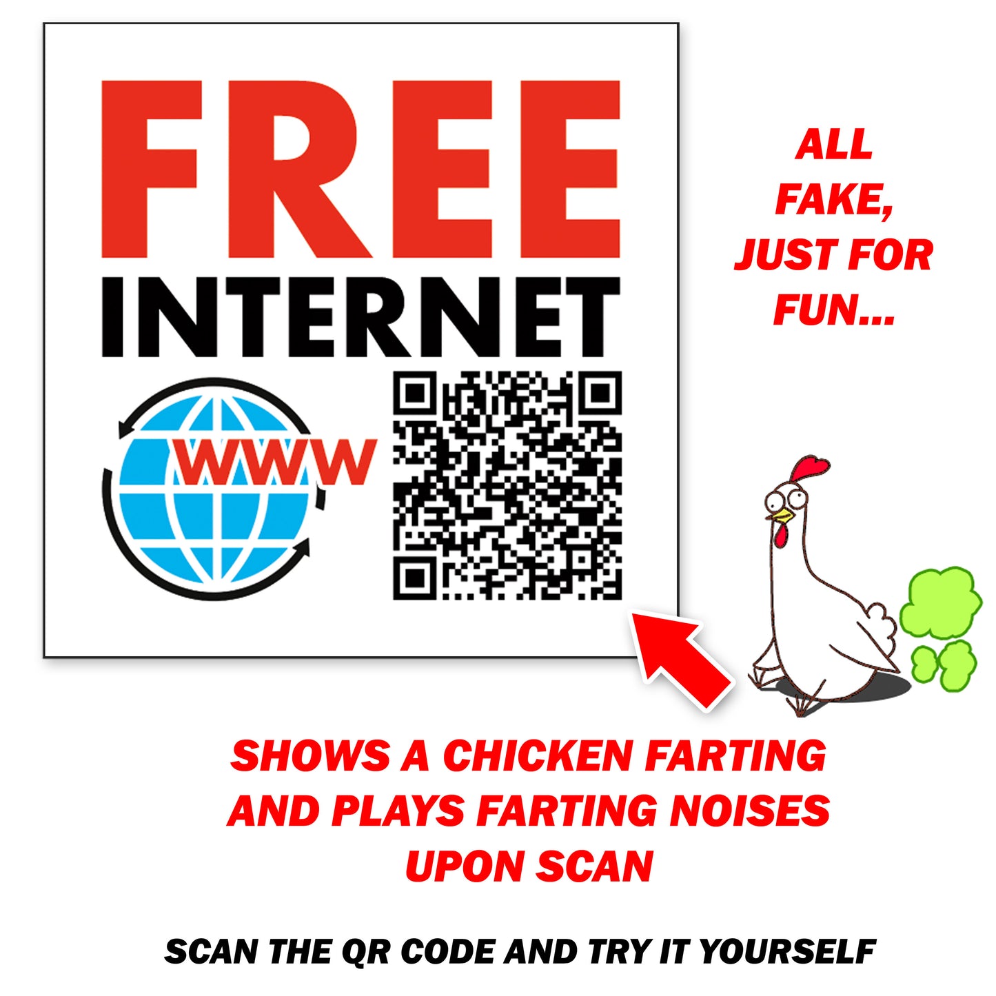 Funny Farting Chicken Free Internet Prank Stickers - 25 QTY