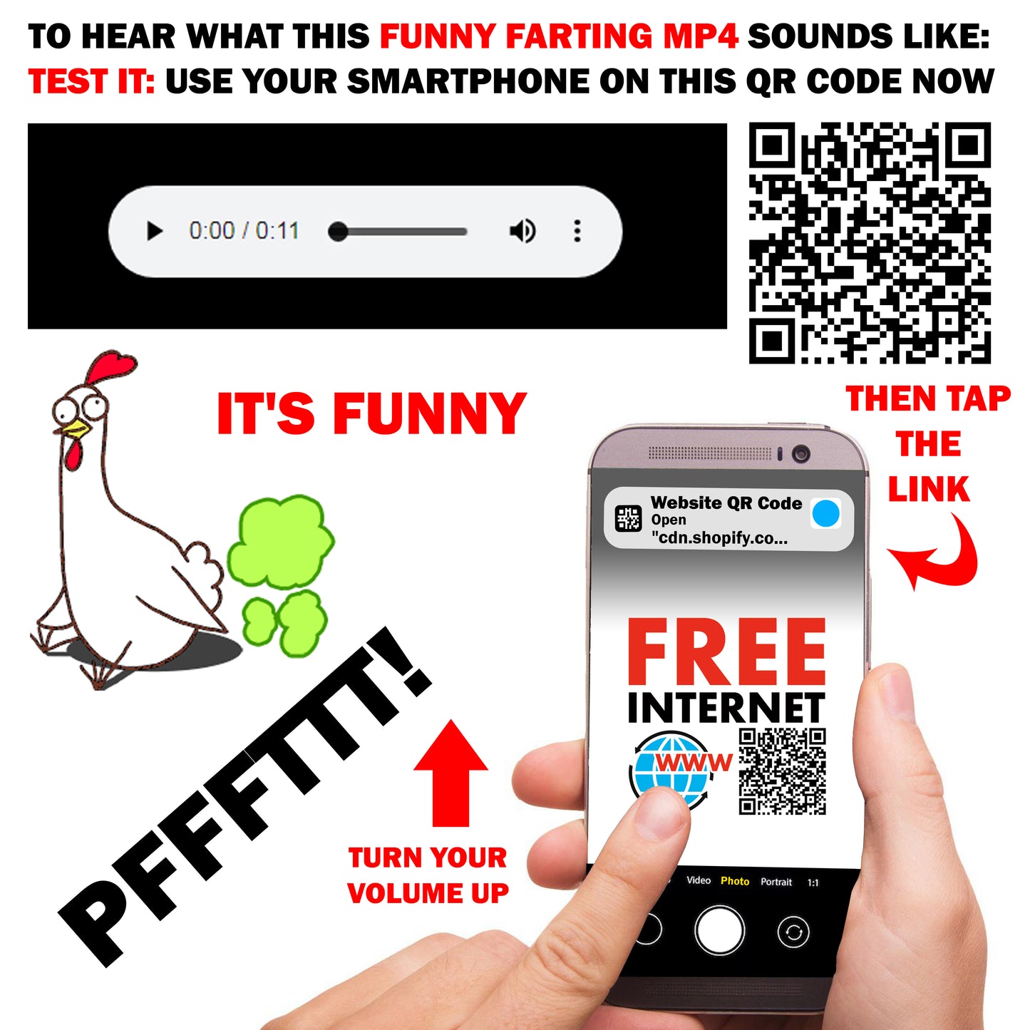 Funny Farting Chicken Free Internet Prank Stickers - 25 QTY
