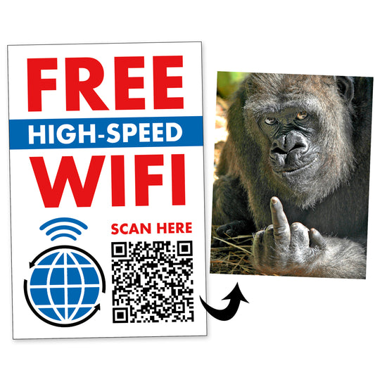 Wifi Gorilla Middle Finger QR Code Prank Stickers - 15 QTY