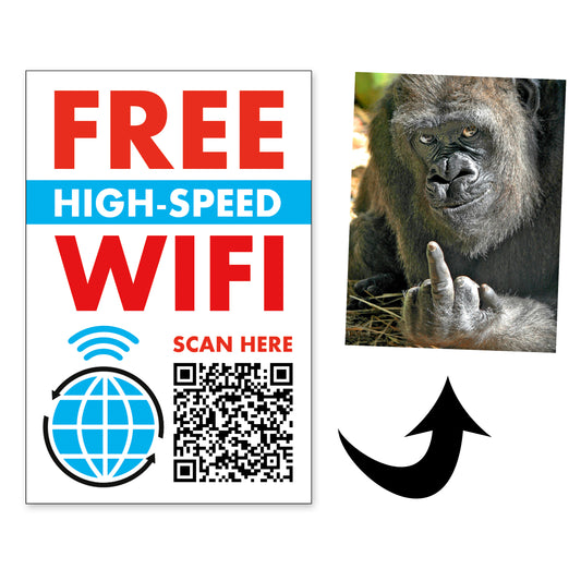 Wifi Gorilla Middle Finger QR Code Prank Stickers - 15 QTY