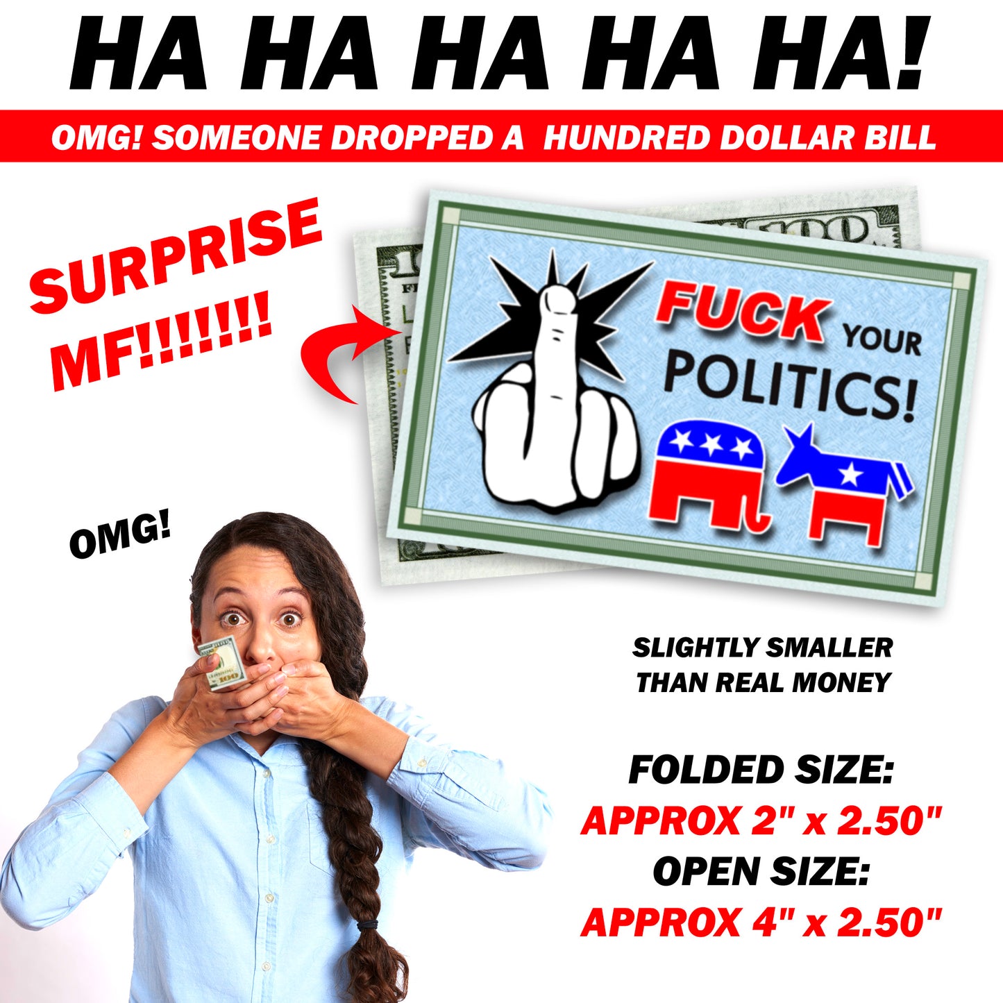 Fuck Your Politics Fake Prank 100 Dollar Bills Money! 50 Qty! Troll Everyone!