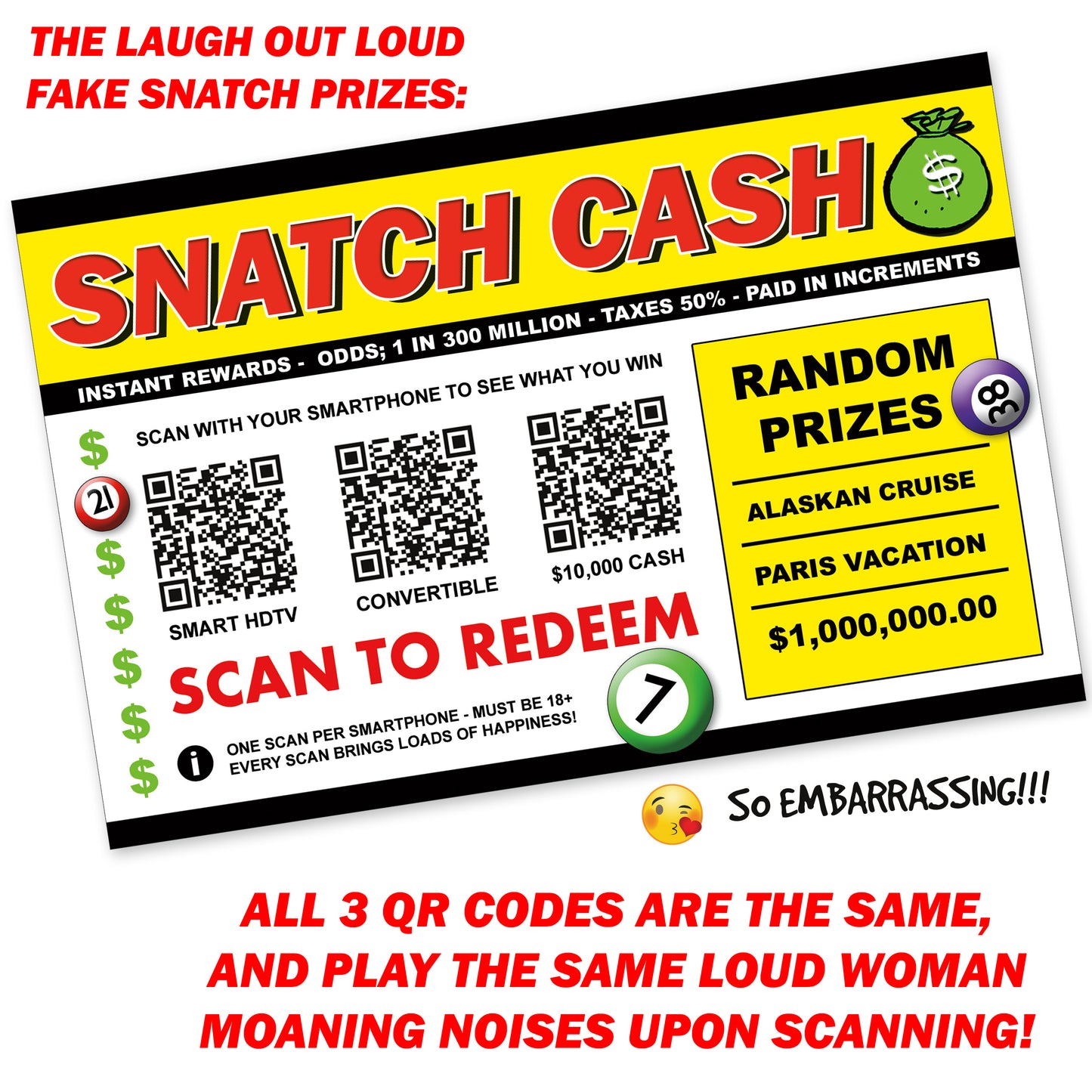 Embarrassing Snatch Cash Fake Prank Prize Cards / Postcards - Endless Laughter - Set of 12