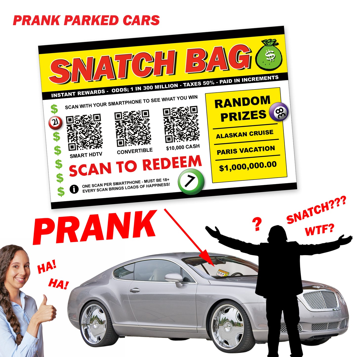 Embarrassing Snatch Bag Fake Prank Prize Cards / Postcards - Endless Laughter - Set of 12