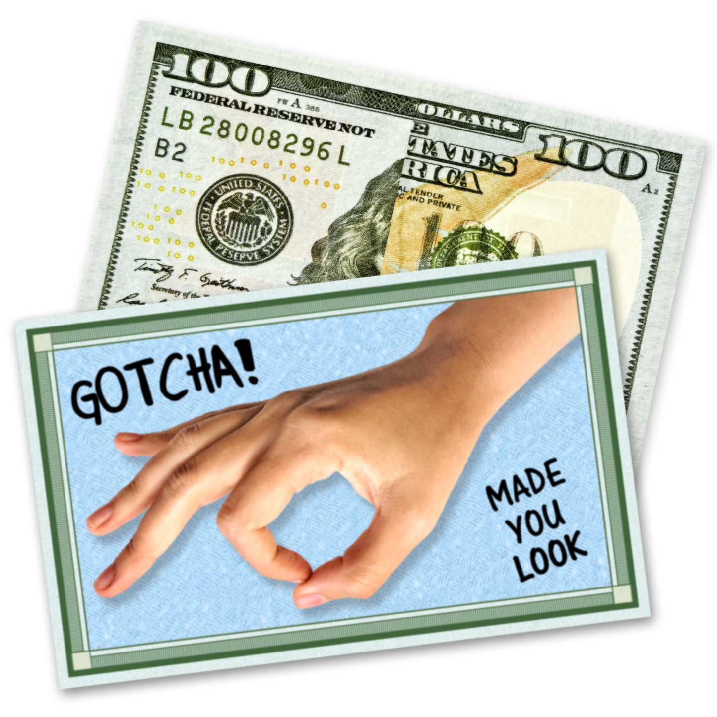 Gotcha! Made You Look Hand Circle Game Fake Prank Money Drop Cards