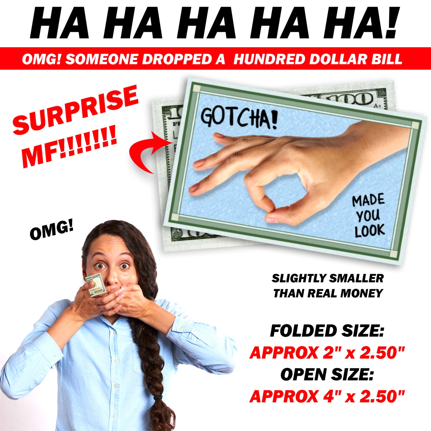GOTCHA! Made You Look Fake Prank 100 Dollar Bills Money! 50 Qty! Troll Everyone!