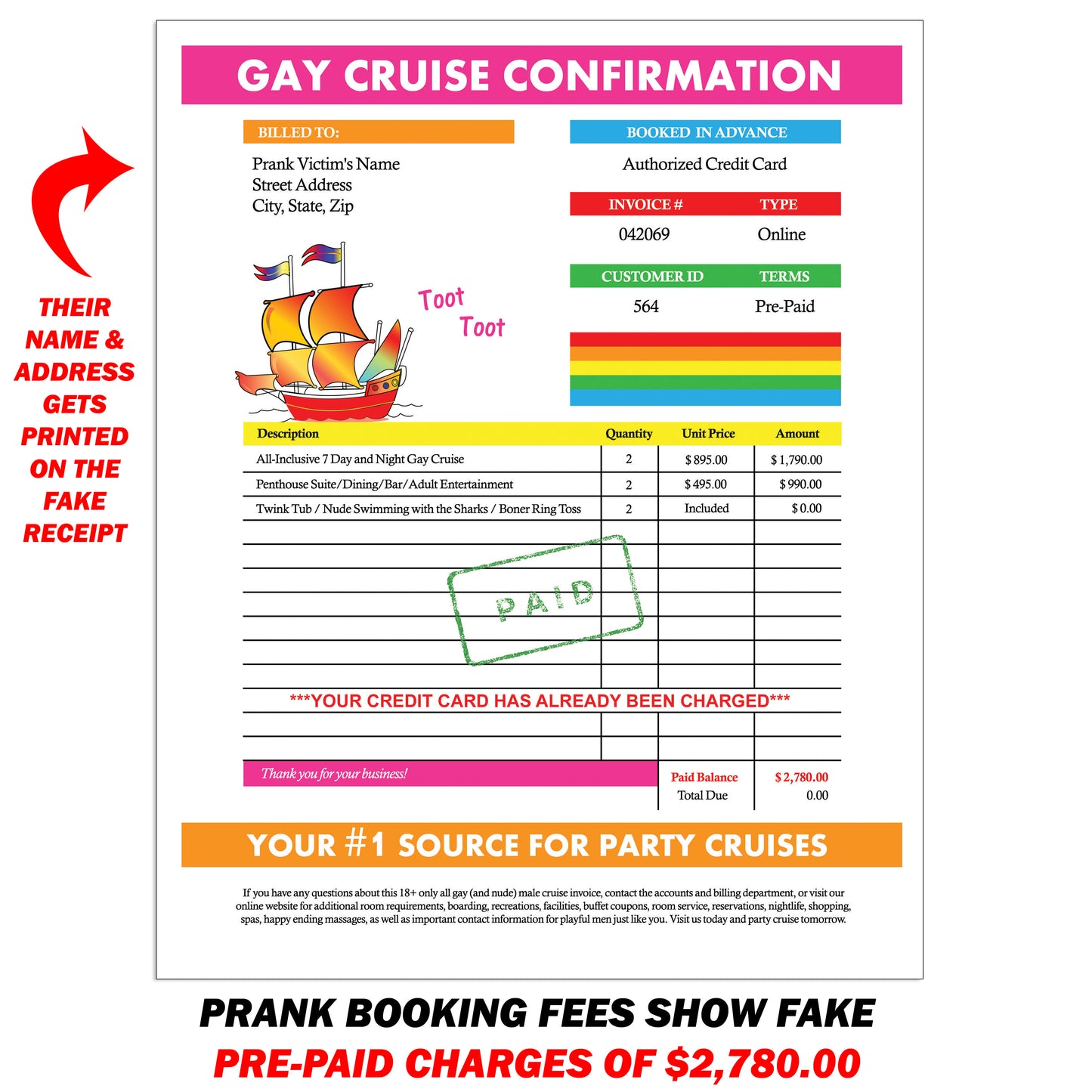 Gay Cruise Booking Fake Document Prank Mail Packet