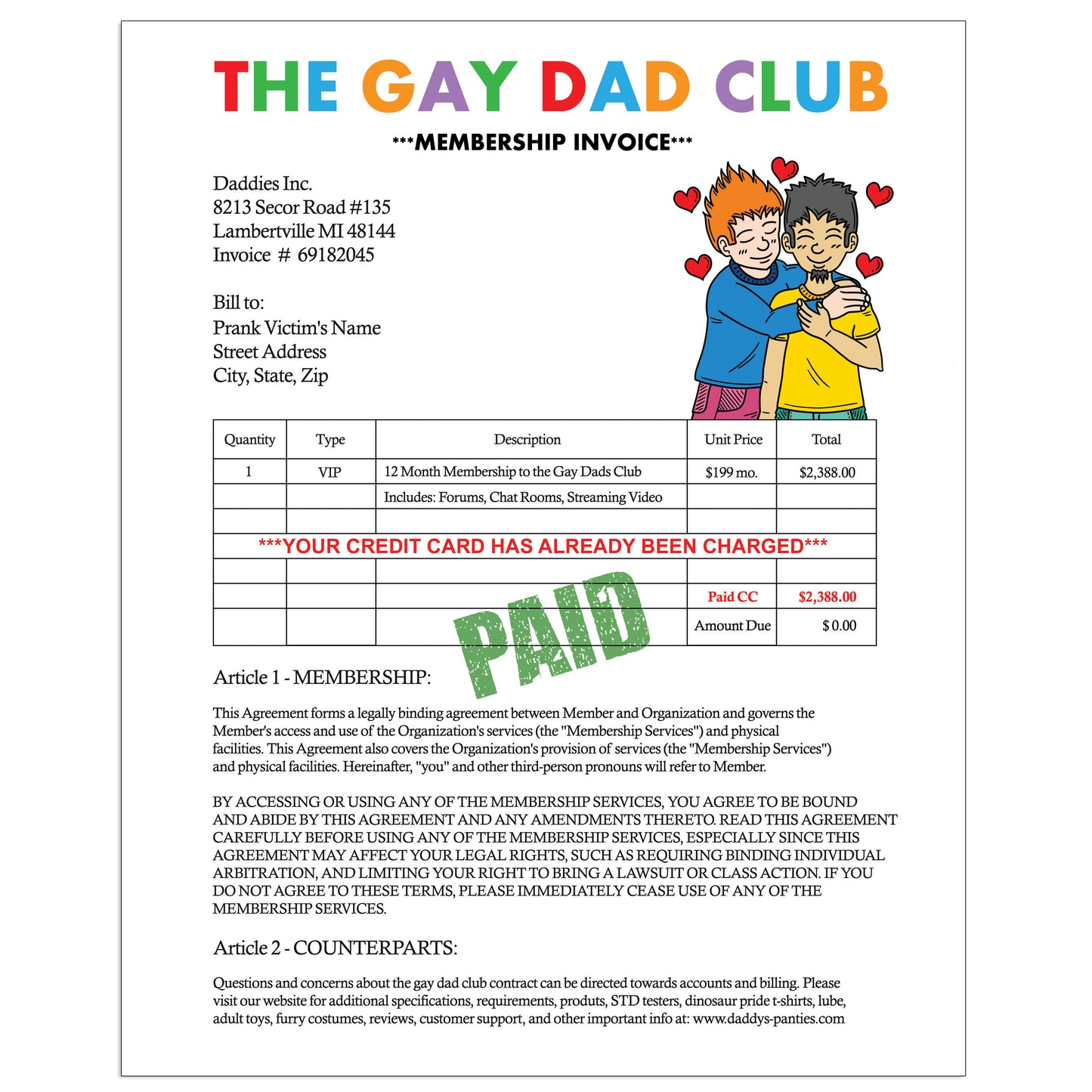 Prank Gay Dads Club Mail Joke