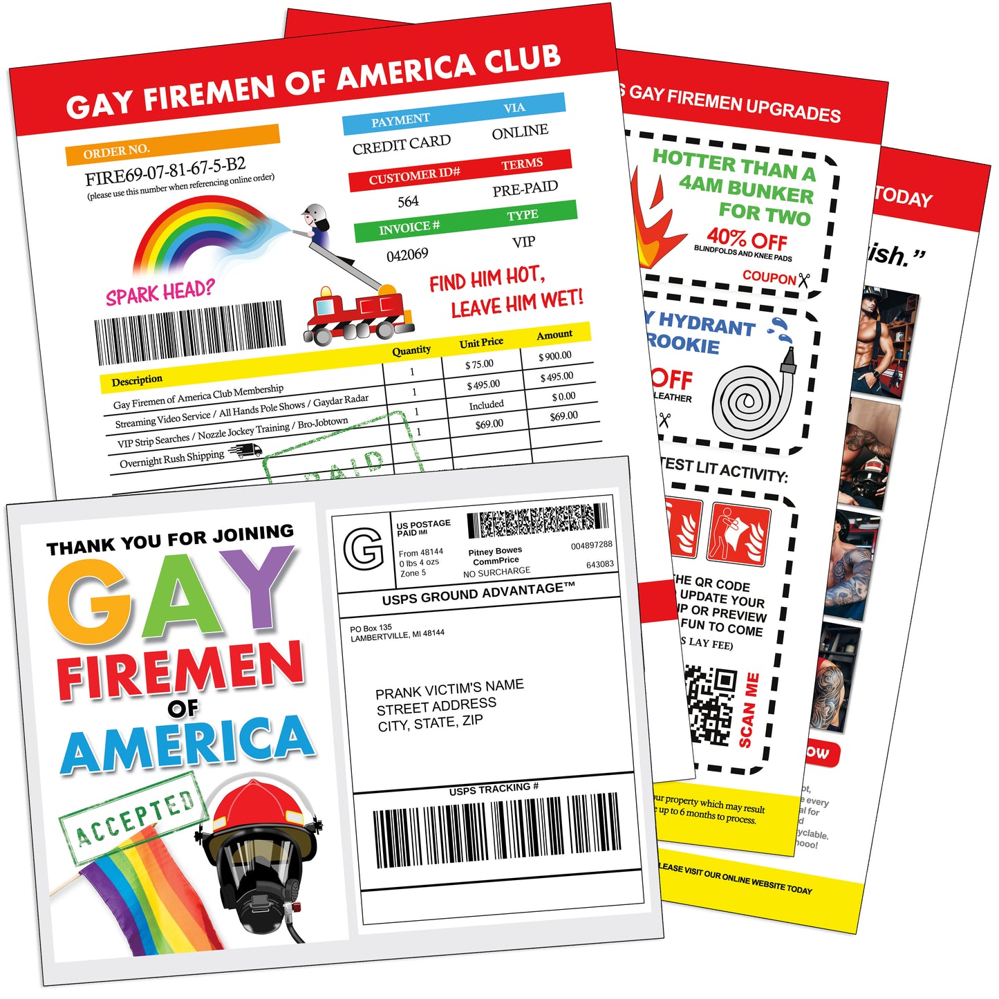 Gay Firemen Gag Membership Club Prank Mail Packet