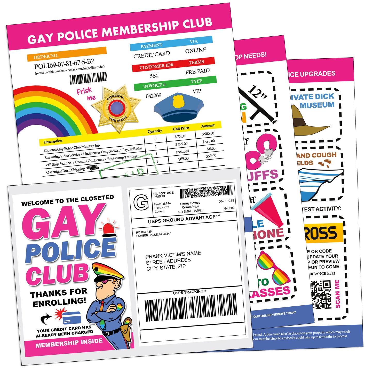 Gay Police Prank Membership Club Document Prank Mail Packet