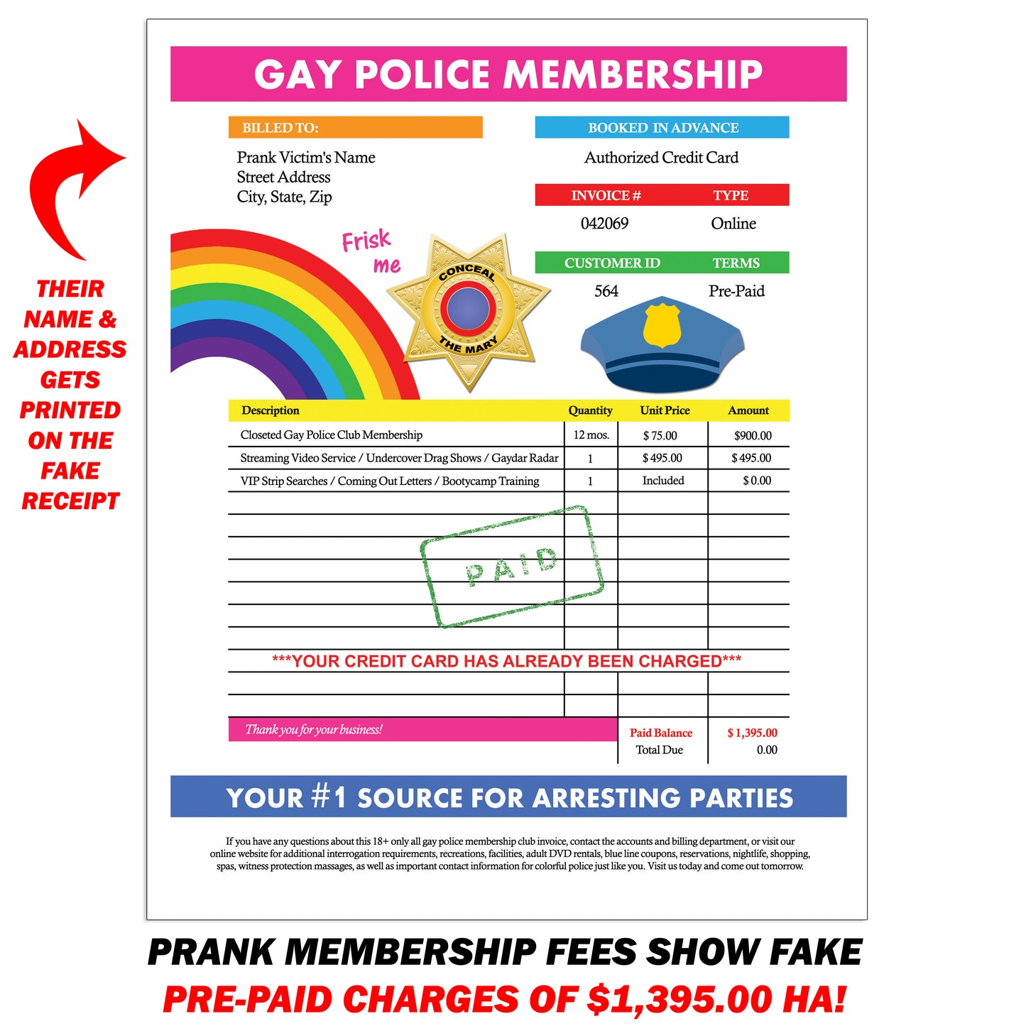 Gay Police Prank Membership Club Document Prank Mail Packet