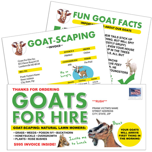 Goatscaping Goats for Hire Fake Prank Mail
