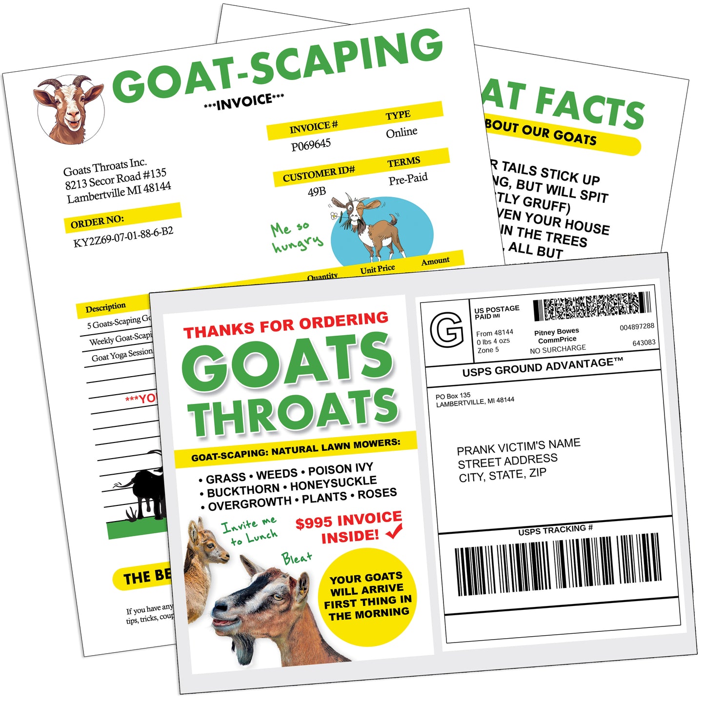 Goats Throats Fake Goatscaping Prank Mail Gag