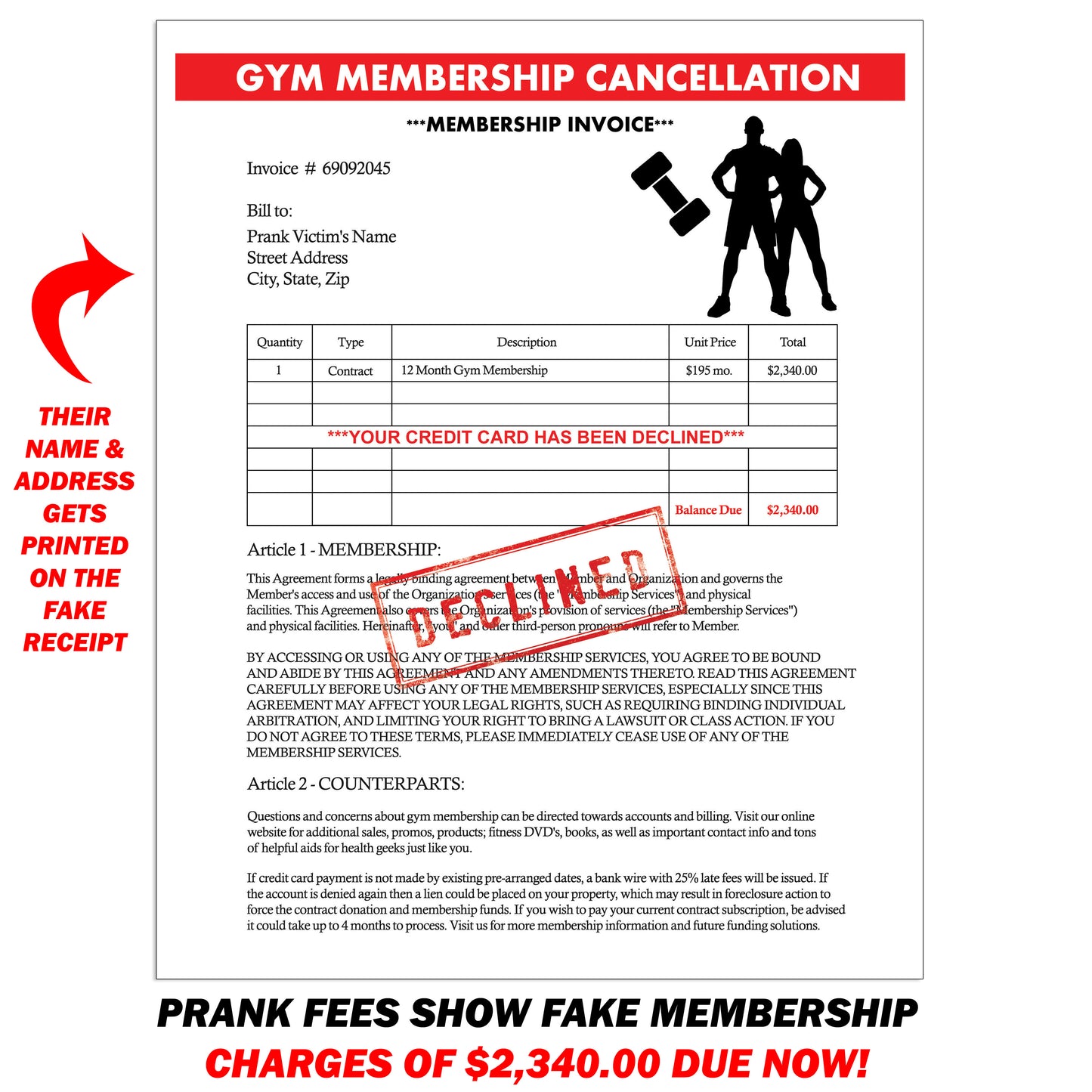 Gym Membership Cancellation Anonymous Mail Prank Letter